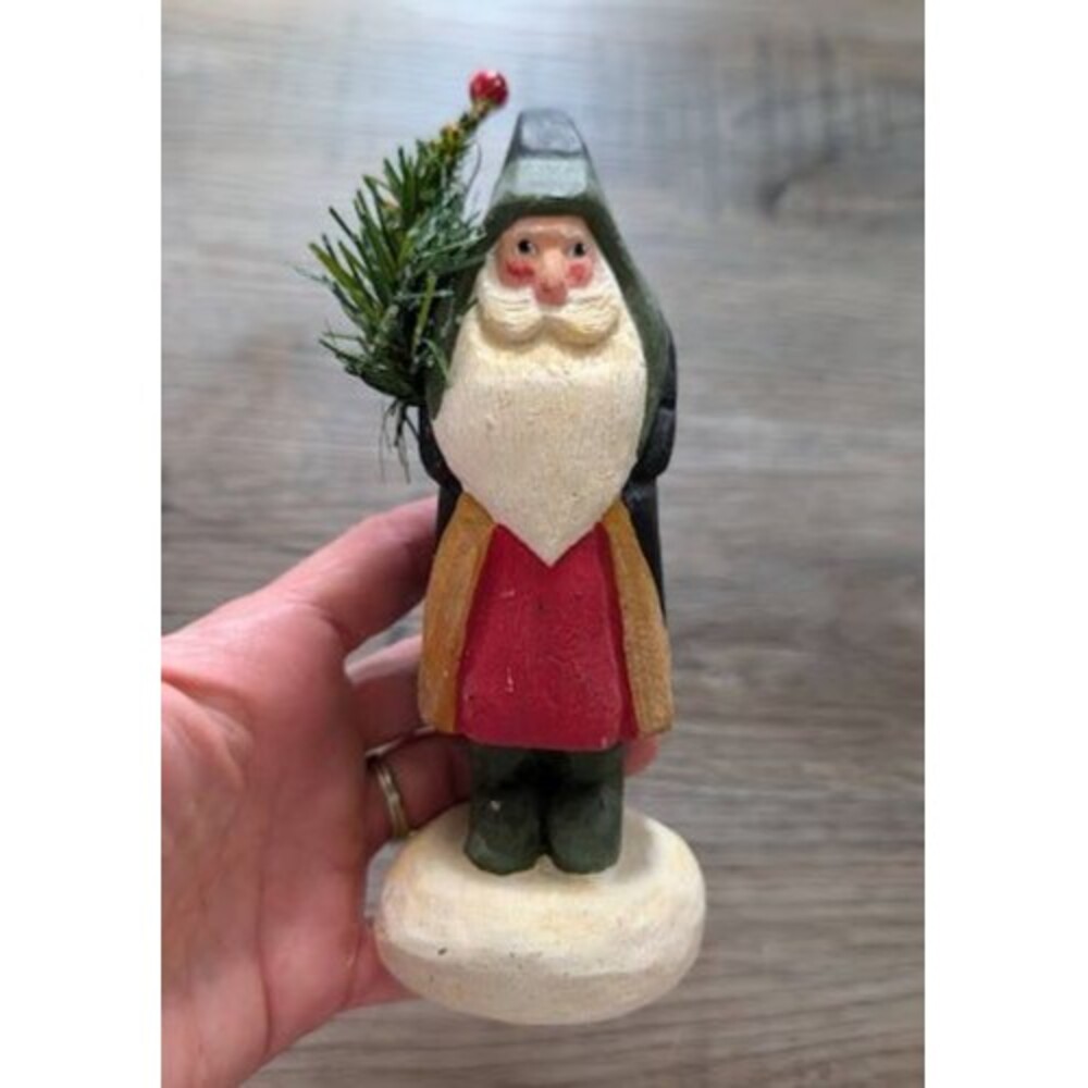 Vtg Handcrafted House of Hatten Santa Claus Christmas Tree Figurine Folk Art 7”
